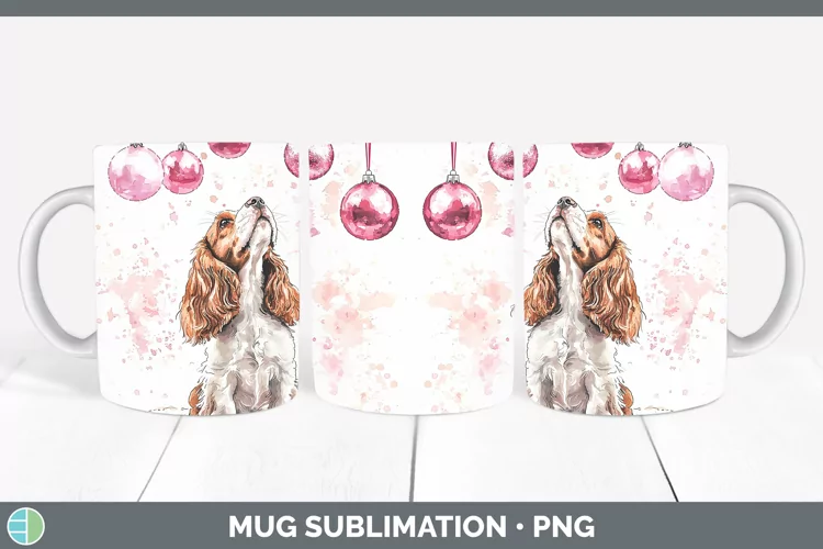 Pink Christmas Cocker Spaniel Mug Wrap Sublimation Coffee Cu