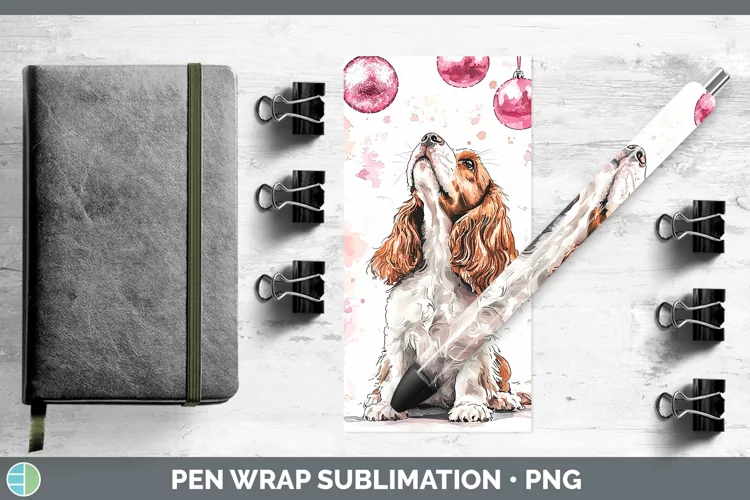Pink Christmas Cocker Spaniel Pen Wrap Sublimation Pen Desig