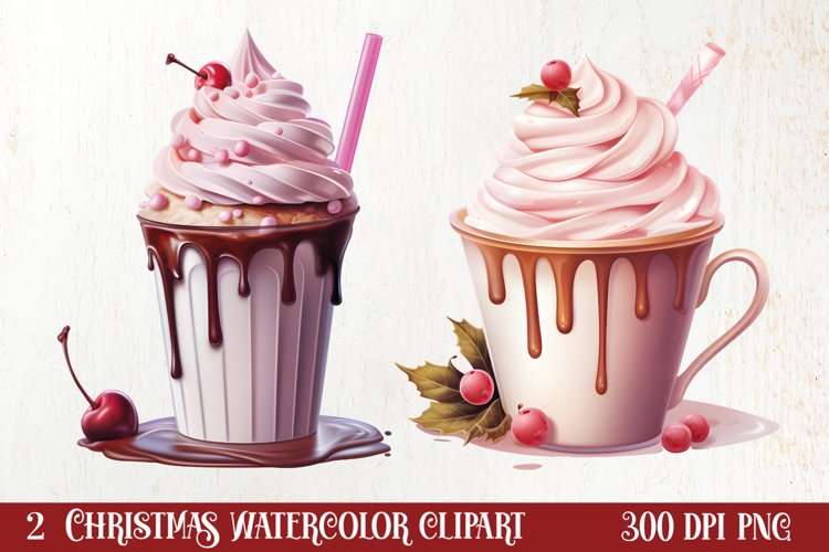 Pink Christmas Coffee Sublimation Clipart, Christmas PNG