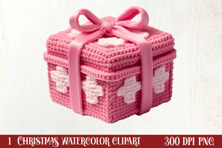 Pink Christmas Crochet Clipart, Christmas PNG