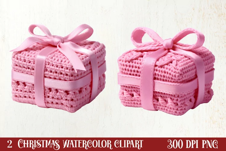Pink Christmas Crochet Clipart, Christmas PNG