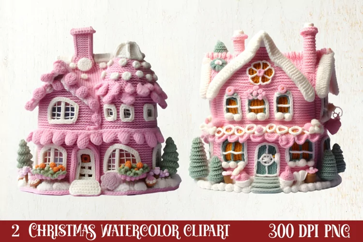 Pink Christmas Crochet Clipart, Christmas PNG