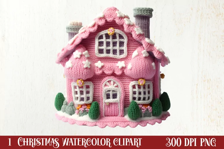 Pink Christmas Crochet Clipart, Christmas PNG