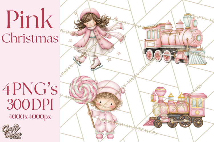 Pink Christmas Town Clipart PNG, Pastel Winter Clip Art