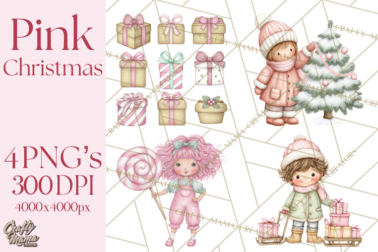 Pink Christmas Town Clipart PNG, Pastel Winter Clip Art