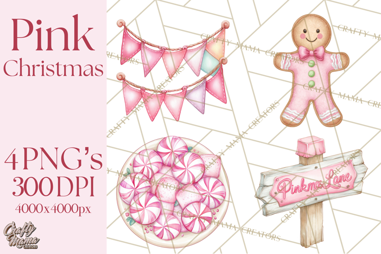 Pink Christmas Town Clipart PNG, Pastel Winter Clip Art