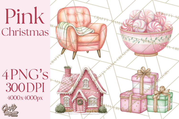Pink Christmas Town Clipart PNG, Pastel Winter Clip Art