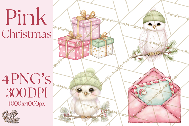 Pink Christmas Town Clipart PNG, Pastel Winter Clip Art