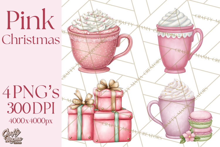 Pink Christmas Town Clipart PNG, Pastel Winter Clip Art