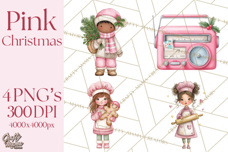Pink Christmas Town Clipart PNG, Pastel Winter Clip Art