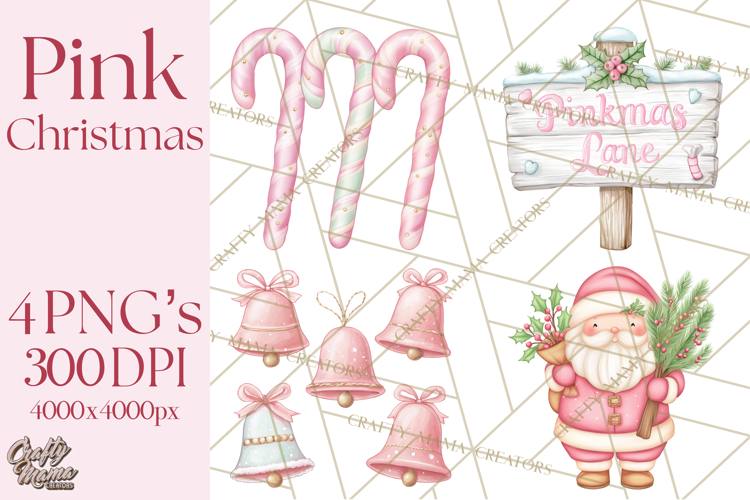 Pink Christmas Town Clipart PNG, Pastel Winter Clip Art