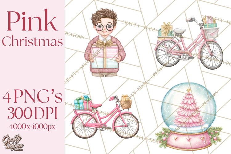 Pink Christmas Town Clipart PNG, Pastel Winter Clip Art