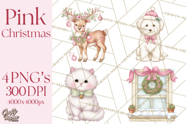 Pink Christmas Town Clipart PNG, Pastel Winter Clip Art