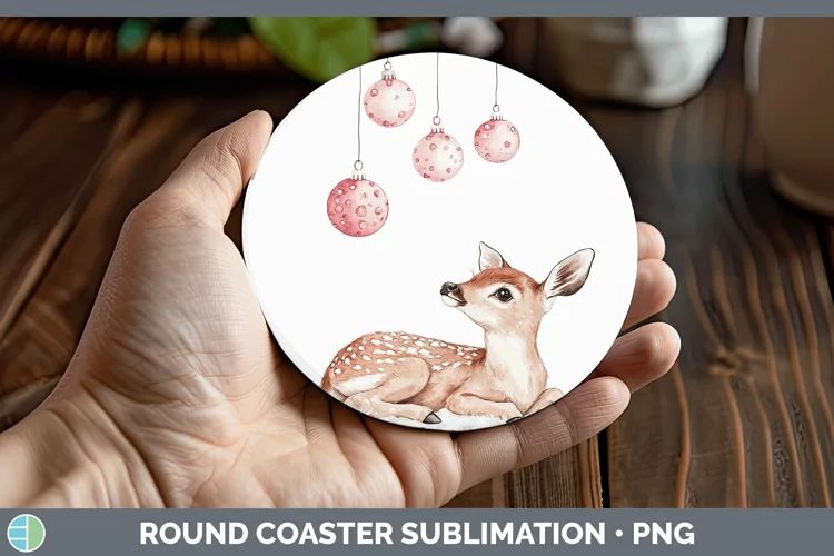 Pink Christmas Deer Round Coaster Sublimation Coaster Design