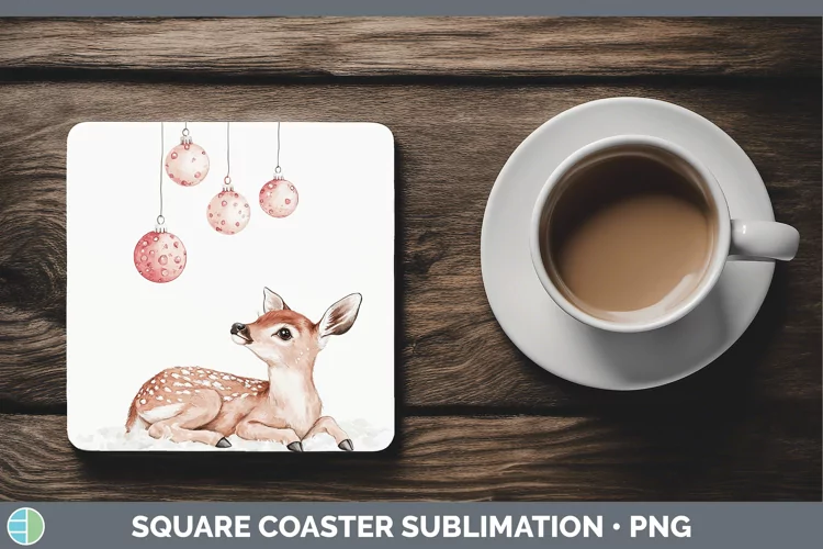 Pink Christmas Deer Square Coaster Sublimation Coaster Desig