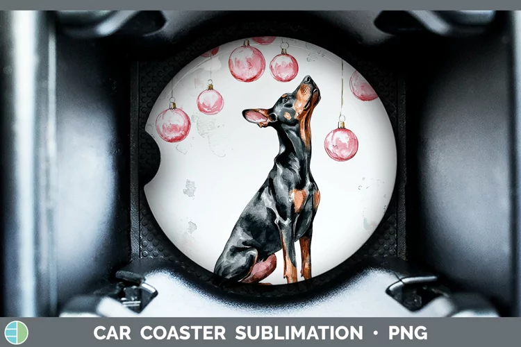 Pink Christmas Doberman Pinscher Car Coaster Sublimation De