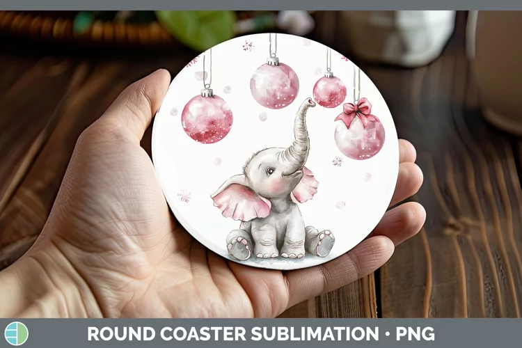 Pink Christmas Elephant Round Coaster Sublimation Coaster De