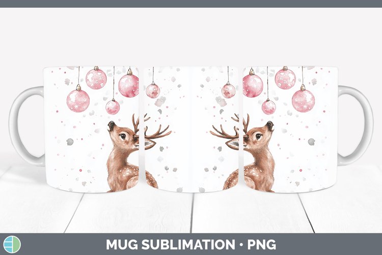Pink Christmas Elk Mug Wrap Sublimation Coffee Cup Designs