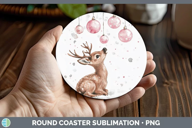 Pink Christmas Elk Round Coaster Sublimation Coaster Designs