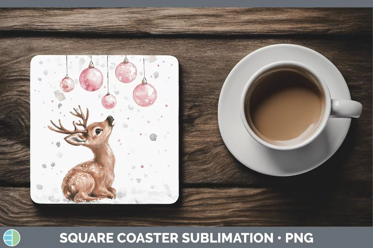 Pink Christmas Elk Square Coaster Sublimation Coaster Design