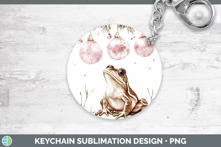 Pink Christmas Farm Bullfrog Keychain Sublimation Keyring De