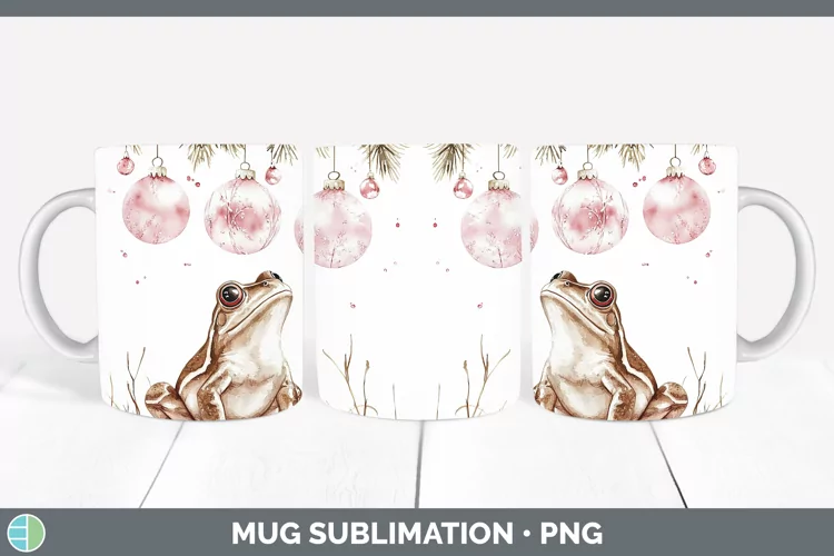 Pink Christmas Farm Bullfrog Mug Wrap Sublimation Coffee Cup