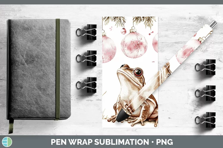 Pink Christmas Farm Bullfrog Pen Wrap Sublimation Pen Design