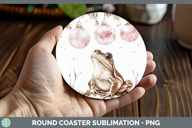 Pink Christmas Farm Bullfrog Round Coaster Sublimation Coast