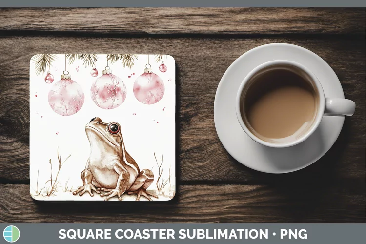 Pink Christmas Farm Bullfrog Square Coaster Sublimation Coas