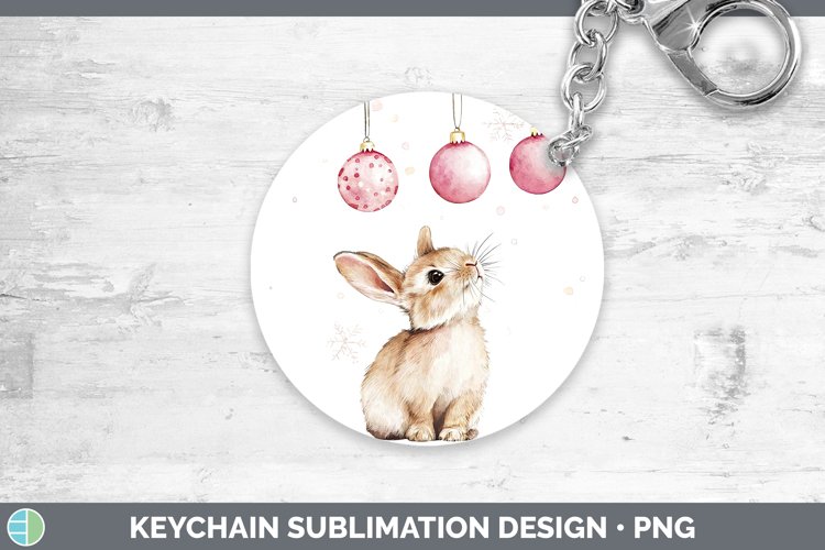 Pink Christmas Farm Bunny Keychain Sublimation Keyring Desig