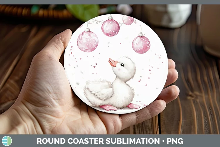 Pink Christmas Farm Goose Round Coaster Sublimation Coaster