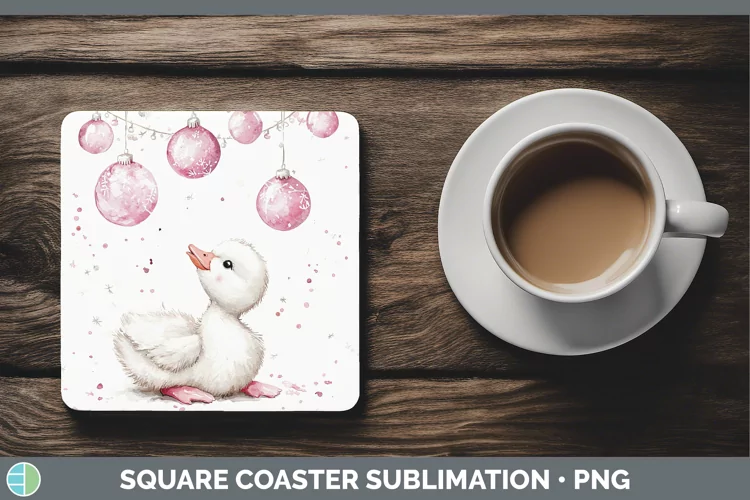 Pink Christmas Farm Goose Square Coaster Sublimation Coaster