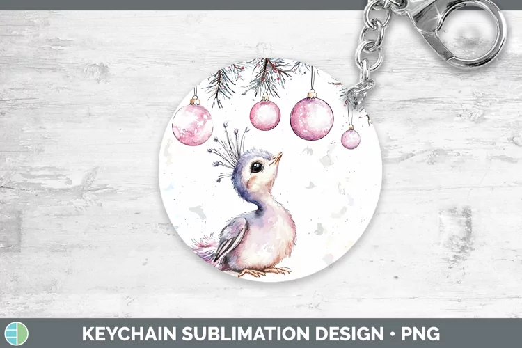 Pink Christmas Farm Peacock Keychain Sublimation Keyring Des