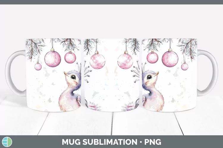 Pink Christmas Farm Peacock Mug Wrap Sublimation Coffee Cup