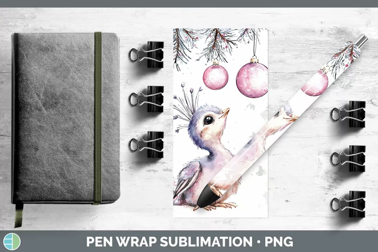 Pink Christmas Farm Peacock Pen Wrap Sublimation Pen Designs