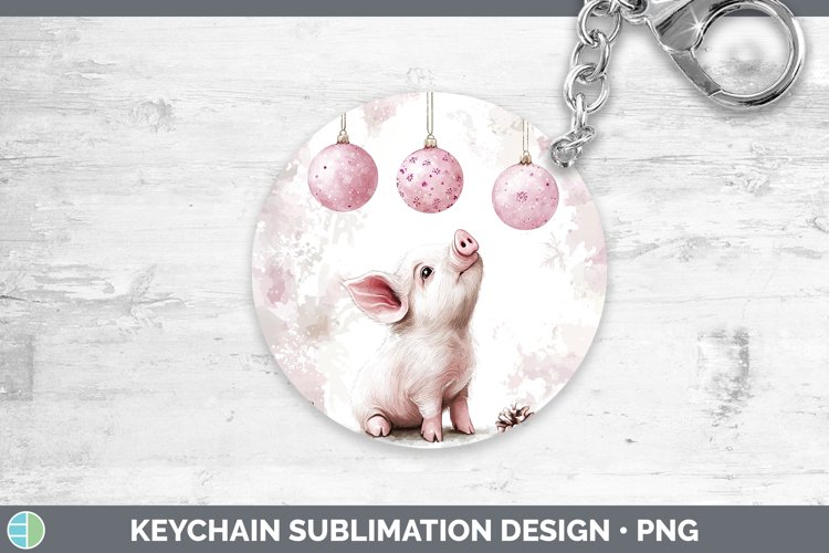 Pink Christmas Farm Pig Keychain Sublimation Keyring Designs