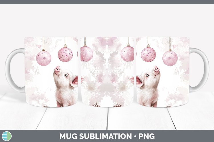 Pink Christmas Farm Pig Mug Wrap Sublimation Coffee Cup Desi