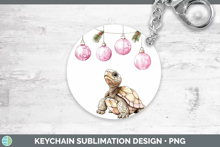 Pink Christmas Farm Tortoise Keychain Sublimation Keyring De