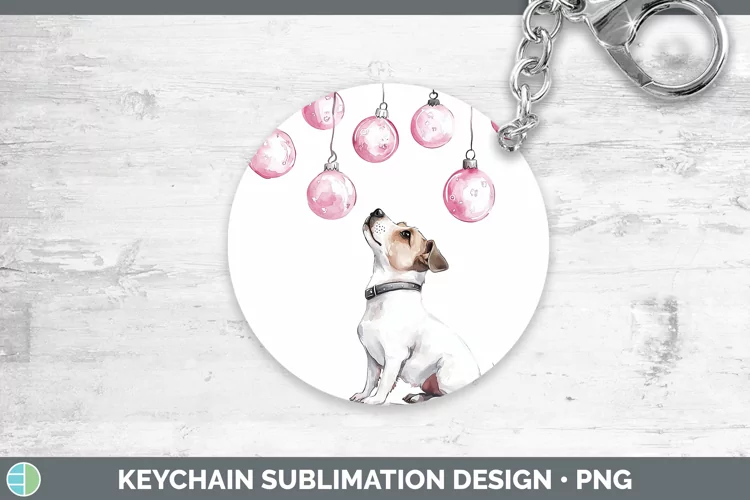 Pink Christmas Fox Terrier Dog Keychain Sublimation Keyring