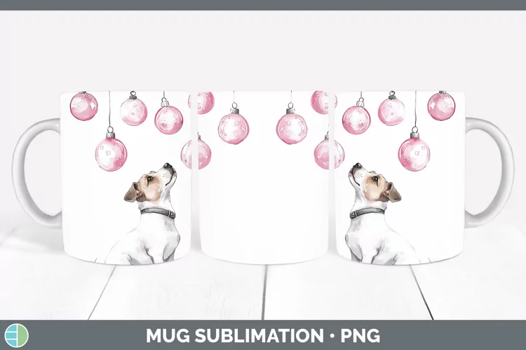 Pink Christmas Fox Terrier Dog Mug Wrap Sublimation Coffee C