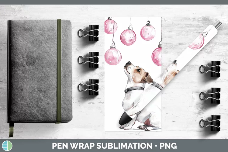 Pink Christmas Fox Terrier Dog Pen Wrap Sublimation Pen Desi