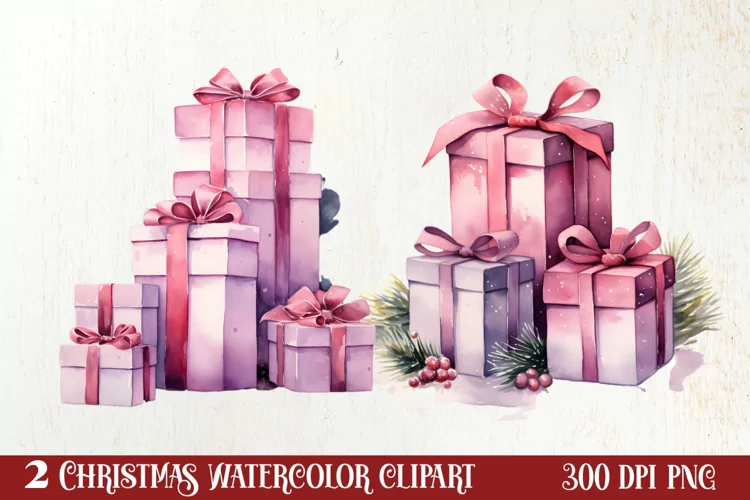 Pink Christmas gifts clipart sublimation, Christmas PNG