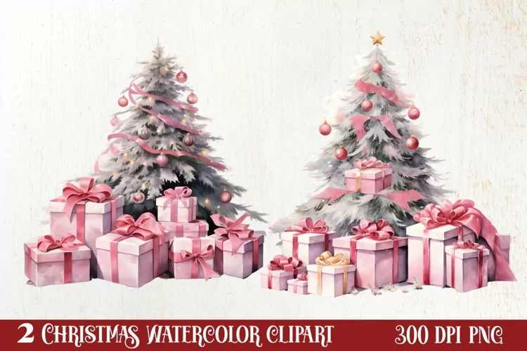 Pink Christmas gifts clipart sublimation, Christmas PNG