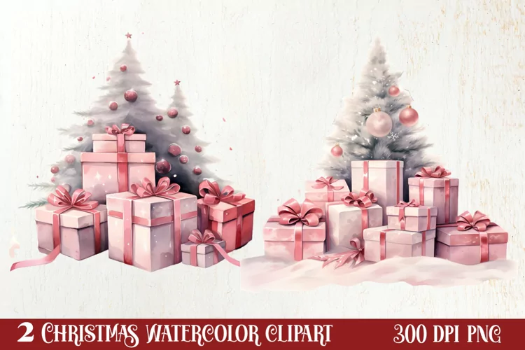 Pink Christmas gifts clipart sublimation, Christmas PNG