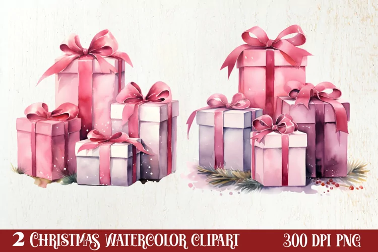 Pink Christmas gifts clipart sublimation, Christmas PNG
