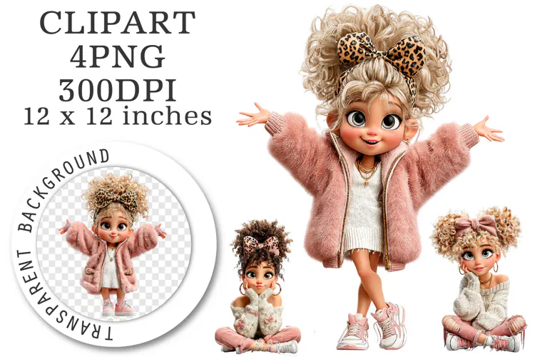 Pink Christmas Girl Clipart PNG | Coquette Leopard