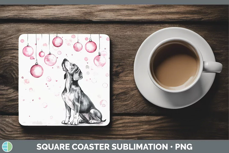Pink Christmas Great Dane Square Coaster Sublimation Coaster