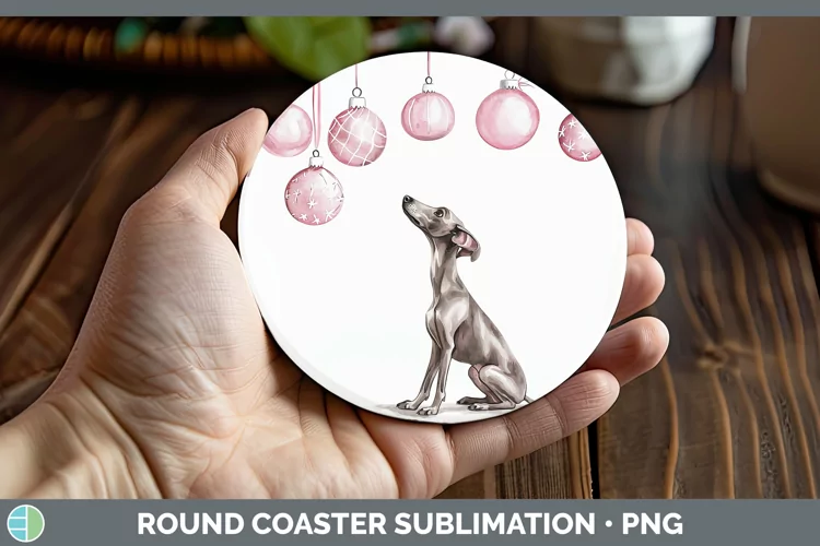 Pink Christmas Greyhound Round Coaster Sublimation Coaster D