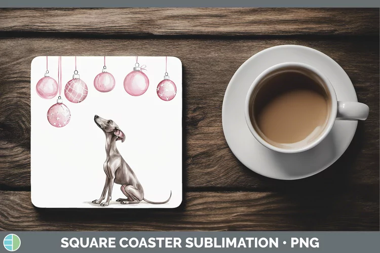 Pink Christmas Greyhound Square Coaster Sublimation Coaster