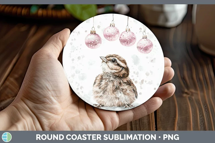 Pink Christmas Grouse Round Coaster Sublimation Coaster Desi